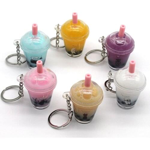Cat Pearl Milk Tea Cup Key Chain Pendant Cute Key Chain Couple Bag Decoration