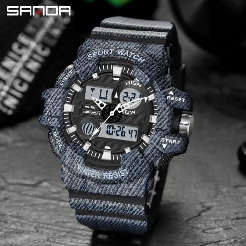 SANDA Brand Luxury Military Sports Watches Men Quartz Analog LED Digital Clock Man Waterproof Dual Display Wristwatches Relogio
