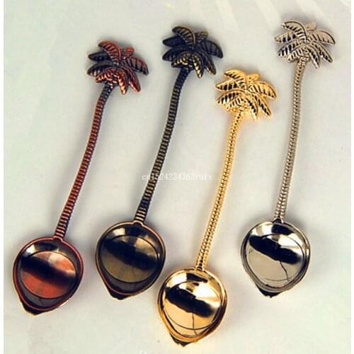 100pcs Coconut Tree Tea Coffee Spoon Teaspoons Ice Cream Tea Scoop Small Decoration Zine Alloy Gift for Bar Party
