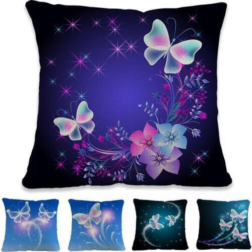 Dreamlike Beautiful Fantasy Flying Transparent Butterfly Linen Throw Pillow Case Home Sofa Room Car Decorative Cushion Cover