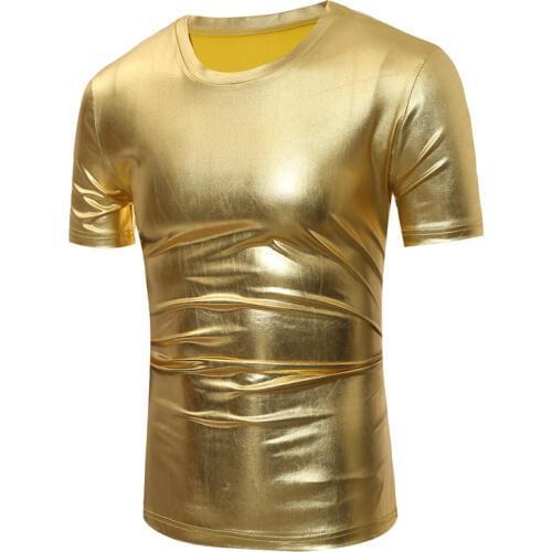 Shiny Gold Coated Metallic T Shirt Men 2017 Night Club Tee Shirt Homme Slim Fit Short Sleeve T-shirt Men Casual Hip Hop T Shirt