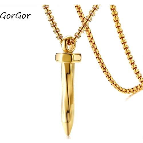 GorGor 2020 New Arrivals High Quality Trendy Man Stainless Steel Nail Pendant Necklace for Fashion Men Jewelry Gift PN-1077