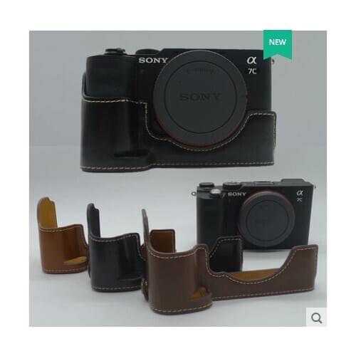 Camera Bag PU Leather Half Body Set Cover For Sony A7C Alpha 7C ILCE-7C Bottom Case With Battery Opening