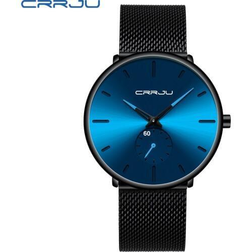 CRRJU Classic Business Men Watch Casual Waterproof Simple Ultra-thin Quartz Wristwatch Minimalist Mesh Clock Gift for Men