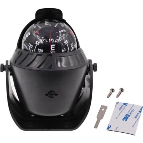 Car Vehicle Dashboard Compass Navigation Ball With LED Light Waterproof Sea Pivoting Marine Compass Car Compass Camping Hiking