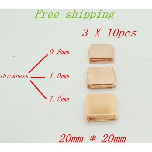 30pcs 3models 20mm x 20mm DIY Copper Heatsink thermal Pad for Laptop GPU CPU VGA Chip RAM Copper sheet