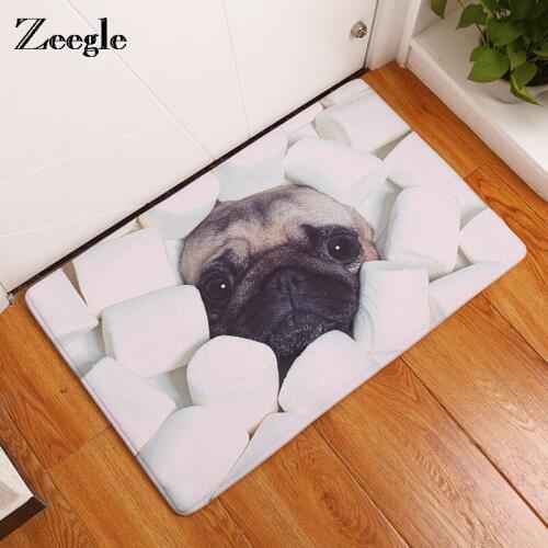 Zeegle Cute Pug Printed Door Mats Floor Rug Kids Bedroom Foot Pad Home Decor Non-slip Bathroom Mats Kitchen Mat