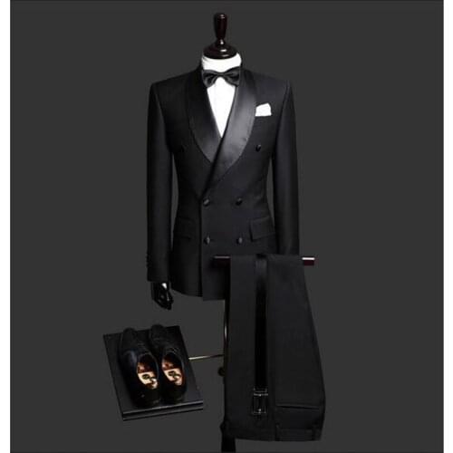 JELTONEWIN Custom Made Slim Fit Black 2 Piece Best Man Blazer Double Breasted Prom Suit Men Wedding Suits Groom Tuxedos For Men