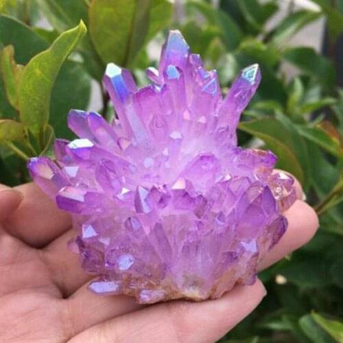 100g Natural Purple Crystal Clusters Home Crafts Color-plated Single-pointed Electroplated Crystal Column Ornament Energy Column