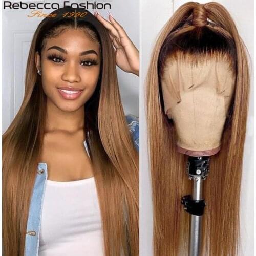 18" Colored Blonde Ombre Human Hair Wigs Straight Lace Front Wig Pre Plucked Brazilian Hair Wig 13x4 Straight Frontal Lace Wigs