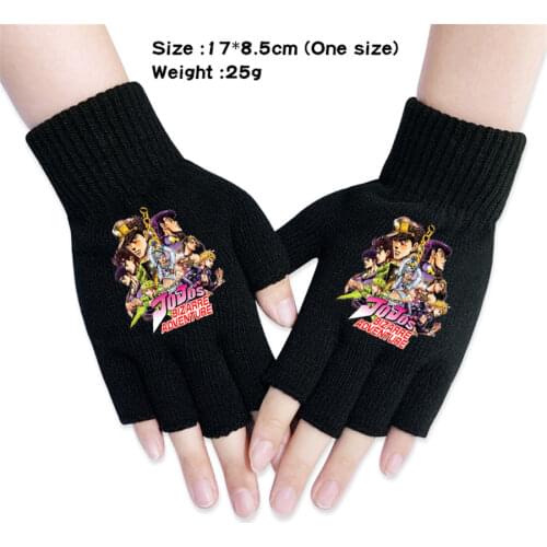 JoJos Bizarre Adventure Unisex Knitted Half Finger Gloves Boys Girls Autumn Winter Warm Fashion Black Cosplay Cartoon Mittens