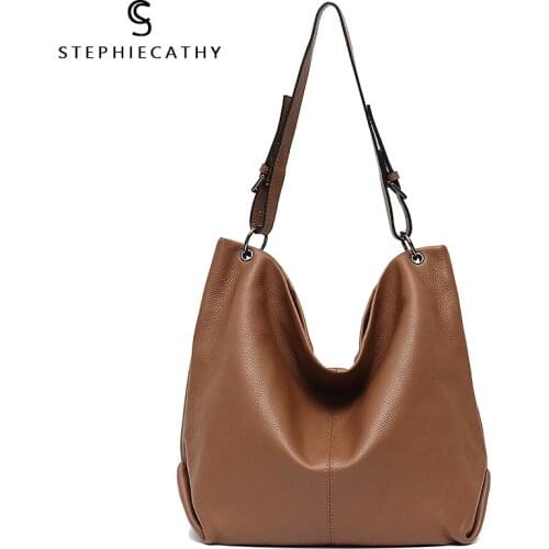 SC Large Casual Genuine Leather Shoulder Bag Women Luxury Real Cowhide Handbags Female Daily Crossbody Hobo Messenger Bucket Bag