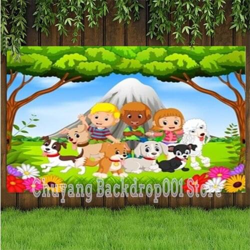Photo Studio Props Photography Backdrop Kids And Their Pet Dogs In The Scene Vinyl Background Birthday Party Decoration