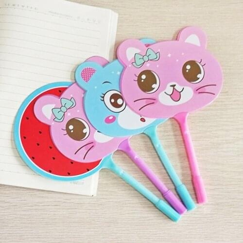 1Pcs Cute School Supplies Fan Pen Ballpoint Pens Korean Creative Fruit Fan Ball Point Pen Refill Kawaii Tools For Student Gifts