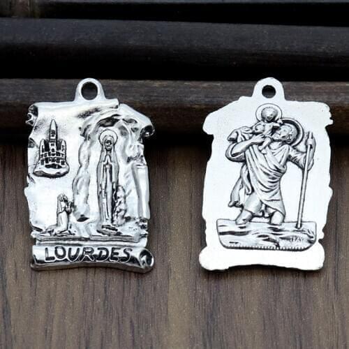 HeyMamba Sliver Catholic Lourdes Holy Mary Fatima Statue St. Anthony Figure Pendant Keychain Church Decor Souvenir Gift