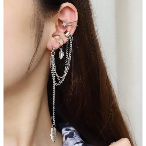 7pcs Fashion Gold Star Leaves Non-Piercing Ear Clip Earrings for Women Simple Fake Cartilage Ear Cuff Jewelry Clip Accessories