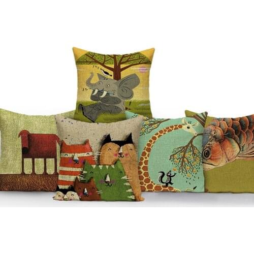 Nordic Animal Lion Fox Bear Pillow Cover Decor Cute Animal Cushion Cover For Sofa Home Decor Cat Elephant Fox Pillowcase