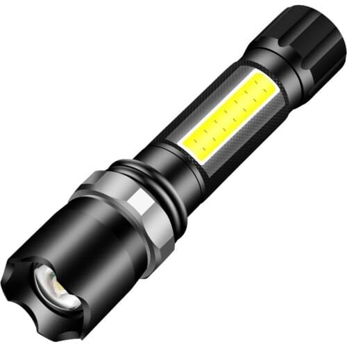 COB + T6 LED Torch Mini Flashlight USB 18650 Rechargeable Adjustable Focus Zoomable Pocket Handheld Light For Outdoor Camping