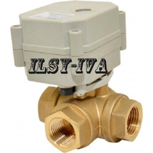 Three way 1/2" AC/DC 9~24V Horizontal electric ball valve,T/L type valve motorized valve