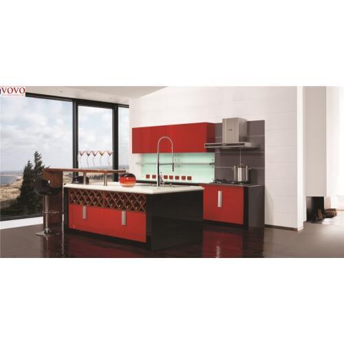 Wine rack kitchen cabinet in red color
