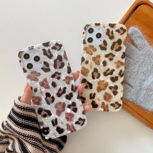 Gimfun Vintage Glitter Leopard Phone Case for iPhone 12 11 Pro Max XR XS 7 8plus Cute Shell Soft Tpu Leopard Print Marble Cover