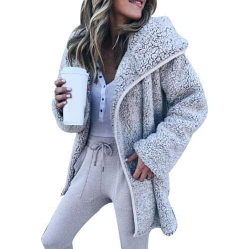 Women Autumn Winter Long Sleeve Jacket Solid Color Thick Fleece Lapel Long Sleeve Mid-length Coat Outwear Warm Tops Fashion 2021