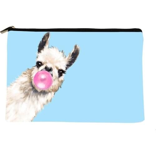 Women Gum Llama in Blue Printed Make up bag Fashion Women Cosmetics Organizer Bag for Travel Colorful Storage Bag for Lady Bag