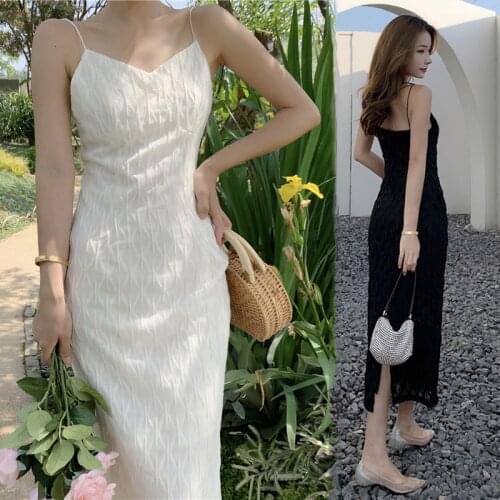 Women Long Jacquard Lace Slip Dress Sundress Summer 2021 Runway Backless Strappy Korean Fairy Casual Beach Vacation Party Dress