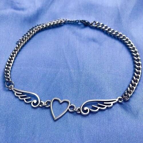 Punk Hollow Out Heart Feather Metal Choker Necklace for Women Girl Hip Hop Harajuku Angel Pendant Necklace Trendy Jewelry New