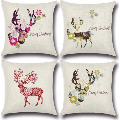 1PC 45*45cm Cotton&Linen Christmas Pillow Cover Cushion Office Nap Santa Claus Throw Pillow Case OU 015