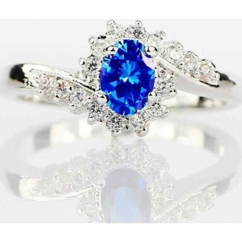 1 PC Personality Fashion Lady Crystal Ring Creative Blue Blue Zircon Ring Jewelry Direct 9 colors optional