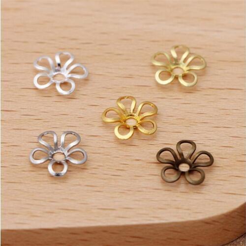 100pcs 9mm Copper Flower Loose Spacers Bead Metal Gold Bronze Silver Spacer Beads end caps for DIY Jewelry Making Accessories