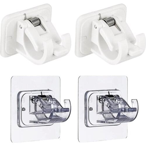 2 Pieces Self Adhesive Curtain Rod Bracket Drapery Hook Holders Fixing Rod Holder Curtain Rod Wall Brackets Towel Rod