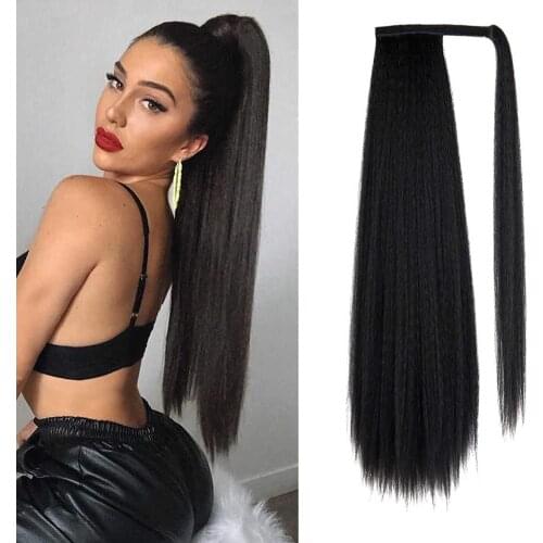 Afro Puff Hairpiece Ponytail Hair Extension Synthetic Yaki Straight Fake Pony Tail Extension for Black Women