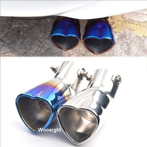 Wooeight Car Stainless Steel Muffler Tip Universal Car Modified Heart-shape Exhaust Pipe Rear Tip Tail Throat 63mm Auto Parts