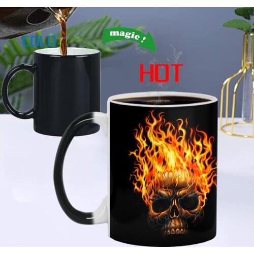 350ml Flame Skull Color Changing Cup Coffee Cow Milk Tea Cup Ceramic Thermal Reaction Mug Interesting Birthday Gift For Friends