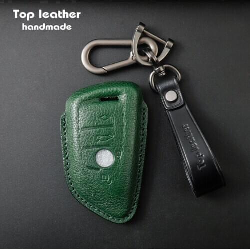 Crazy Smith Handmade Car Key Case Cover for BMW X1/2/X3/X4/X5/X6/X Vegetable Tanned Leather Mothers Fathers Day Gift Red Green