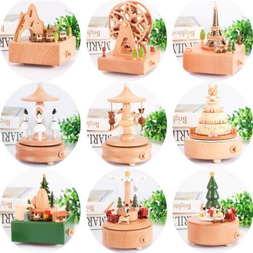 Wood Carousel Music Box Ferris wheel Little Girl Child Birthday Gift Home furnishings Retro wooden home decorations
