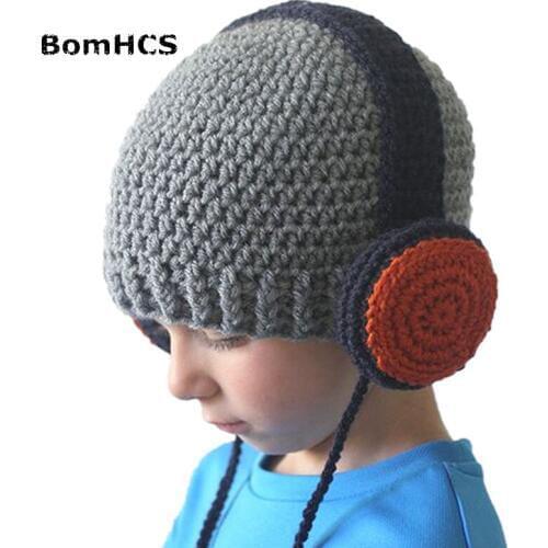BomHCS Cute Kids Beanie Headphones Design 100% Handmade Knitted Hat Earflap Windproof Cap for Boys Girls (40-46cm)