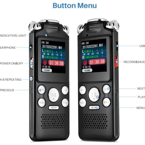 Digital Audio Voice Recorder Pen Mini Lossless Color Display Activated Sound Dictaphone MP3 Player Recording Noise Reduction