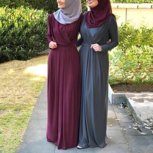 Eid Elegant Muslimah Silky Pleated abaya Turkish Singapore full length Jilbab Dubai female Muslim Islamic dress wq1330 dropship