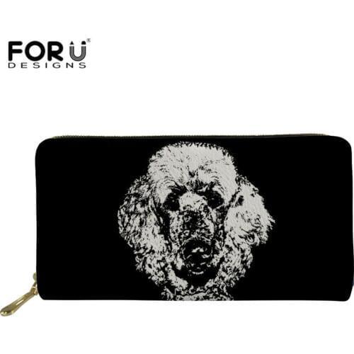 FORUDESIGNS Poodle Printed PU Leather Women Wallet Design Zipper Card Bags Long Female Purse Ladies Wallets iPhone Bag Custom