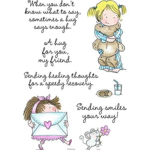 FXL Little Girl Send Hugs Transparent Clear Silicone Stamp/Seal for DIY scrapbooking/photo album Decorative clear stamp