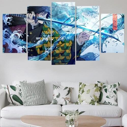Art Wall Decor Painting 5 Panels HD Prints Japan Anime Samurai Boy Picture Poster Home Decor Modern Living Bedroom Decoration