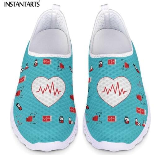 INSTANTARTS Hot Womens Shoes Nursing Heart Rate Design Mesh Flats Shoe for Women Casual Jogging Walking Sneakers Light Weight