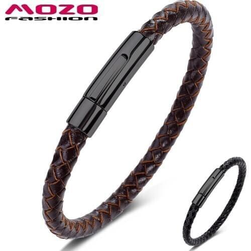 Classic Male Charm Bracelets Brown Bangle Genuine Leather Rope Braided High Quality Punk Women Fashion Jewelry