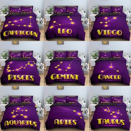 12 Zodiac Signs 3D Bedding Set Star Luxury Single Twin Full Queen King Size Soft Constellation Bed