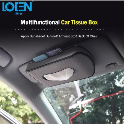 LOEN Car Sun Visor Tissue Box PU Leather with Parking Card Armrest Box Seat Back Tissue Box Car Accessories Card Towel Holder