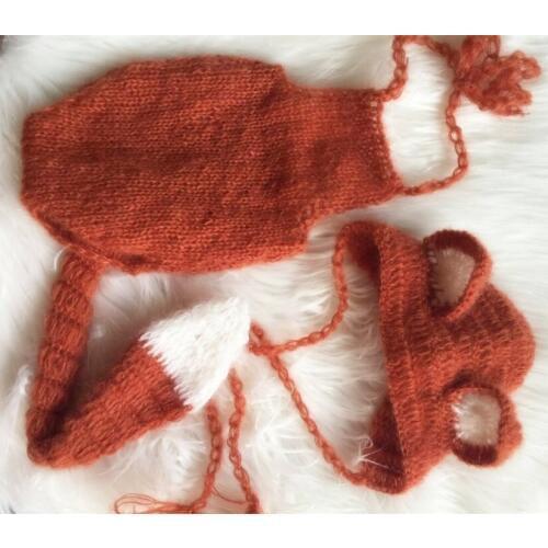 Mohair Newborn Fox Hat and Romper Set Newborn Animal Overalls Newborn Girl Onesie Handmade Knit Newborn Photo Prop Mohair Bonnet