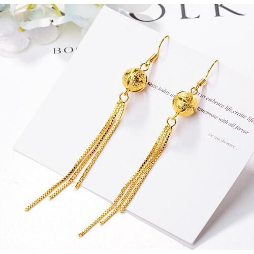 MxGxFam Long Tassel Drop Earrings For Women Fashion Jewelry 24 k Pure Gold color Lead and Nickel